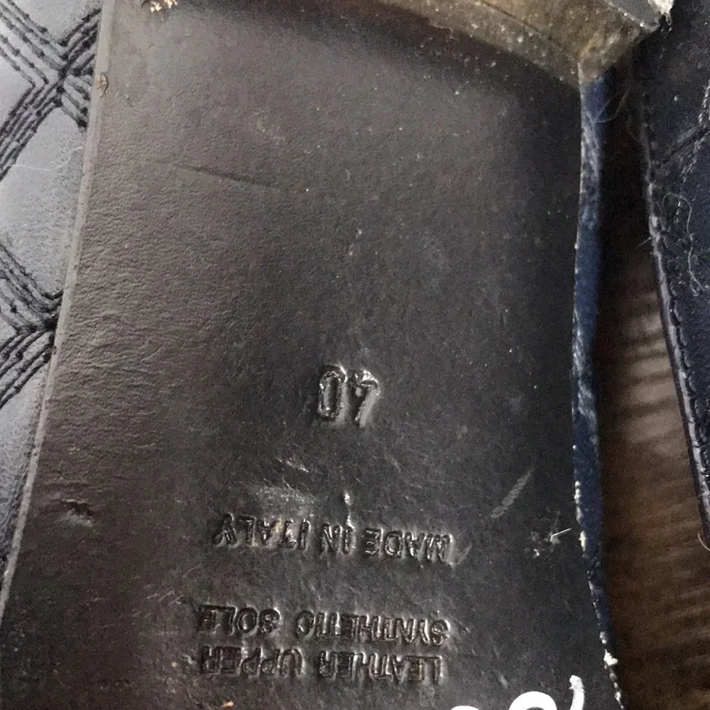 Vintage Napoleoni Navy Leather Quilted Gold Heels Ballet Flats Made in Italy - Picture 10 of 10